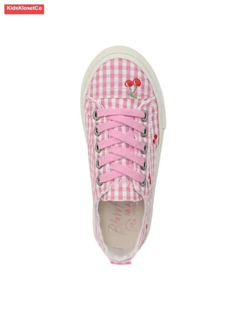 Girls Gingham Embroidered Canvas Low Top Lace Up Sneakers Platform